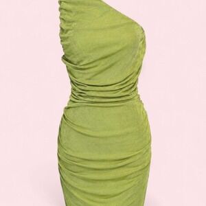 Green/Chartreuse One Shoulder Mini Cocktail Bodycon Dress